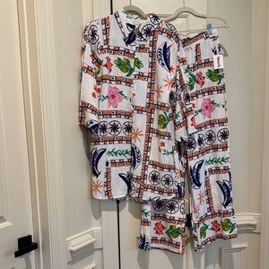 Women Floral Block-Print 2 piece set Set - White with Multicolor Print
